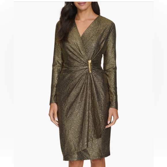 Calvin Klein Metallic Gold Long Sleeve Dress - Picture 1 of 5